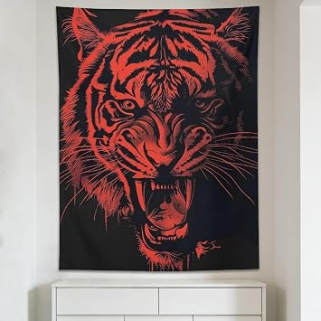PailailaiNest Red Black Majestic Wild Animal Tiger Tapestry 30"x40" Cool Wall Deocr for Office Bedroom Living Room Backdrop Wall Hanging Tapestries