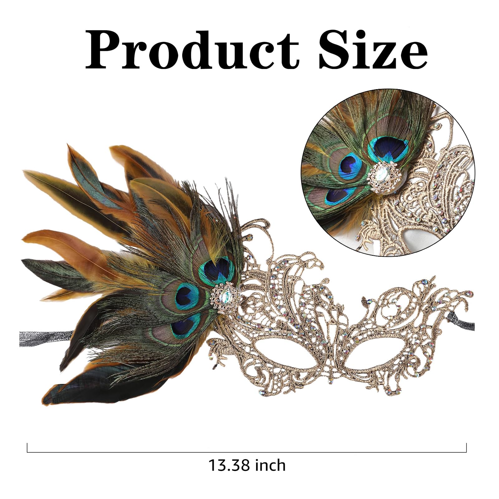 Celblisora Lace Masquerade Masks for Women - 1920s Peacock Feather Venetian Mask for Halloween Couples Mardi Gras Ball - Image 2