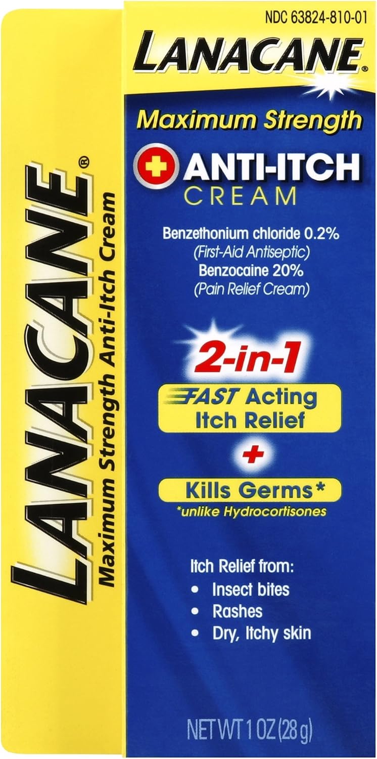 Lanacane Maximum Strength Anti-itch Cream, 1 oz., 2in1 Fast Acting Itch Relief and Kills Germs