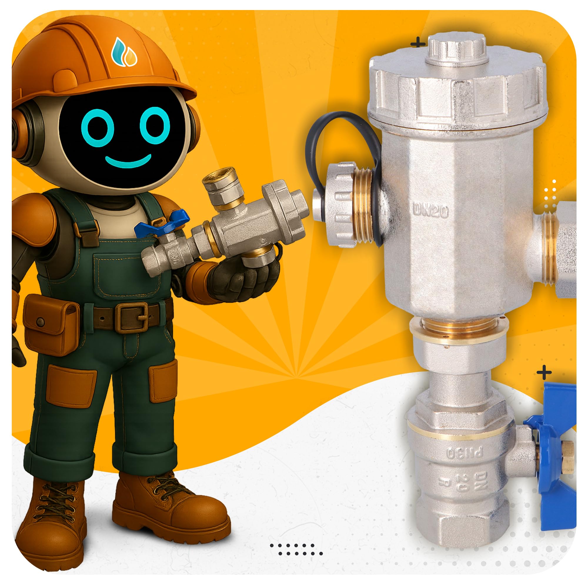 Instalguru Separatore Magnetico 3/4'' Pollice Filtro Fanghi Impianti Riscaldamento Pulizia Acqua Calda Corpo Ottone Rete Inox Ambienti Residenziali Efficienza Prolungata