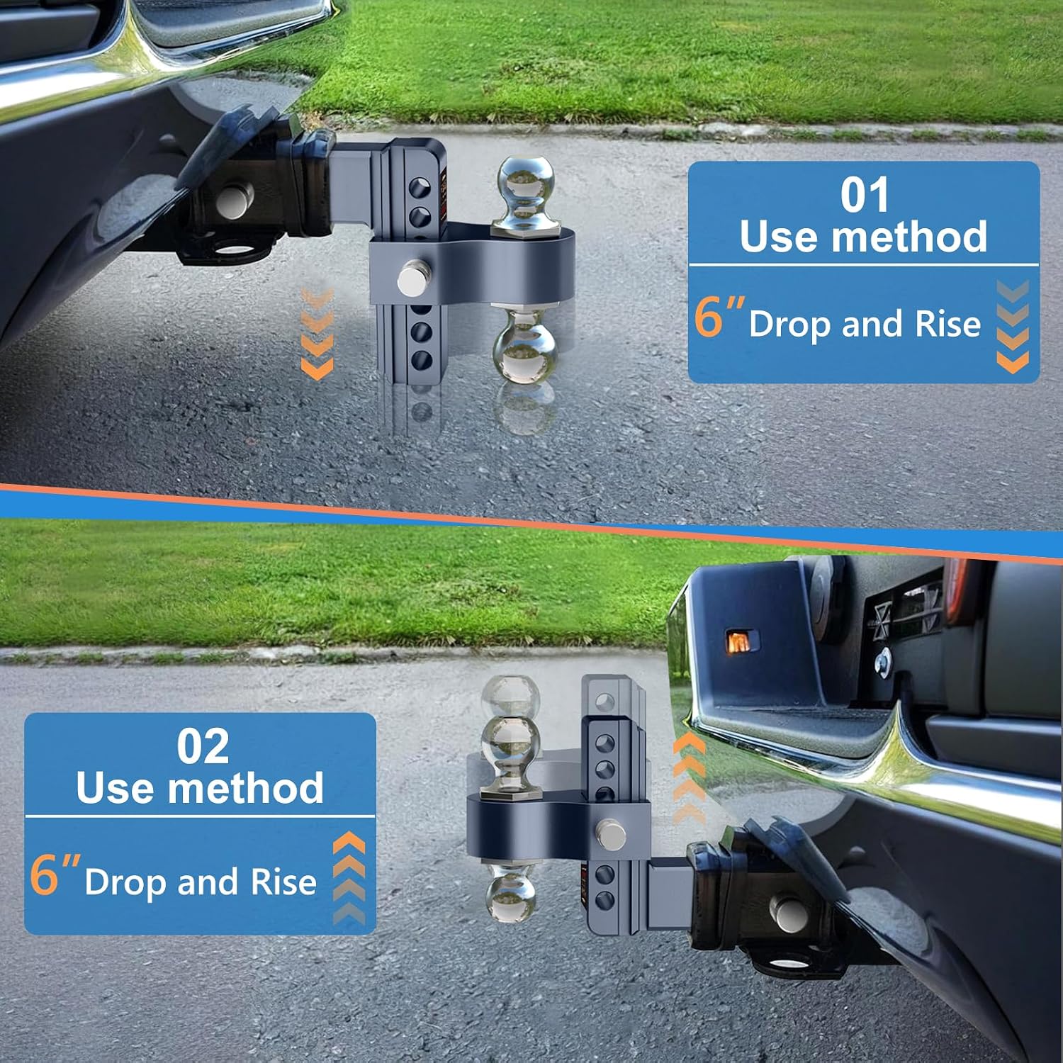 Adjustable Trailer Hitch, 6in Drop Hitch (for 2.5 Inch Receiver)