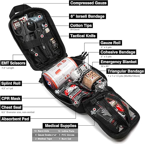 Miniatura 4 de Survival First Aid Kit with Israeli Bandage, Splint, Chest Seal, Tactical Military Combat Molle IFAK for Wound Care, Bleeding Control, Trauma
