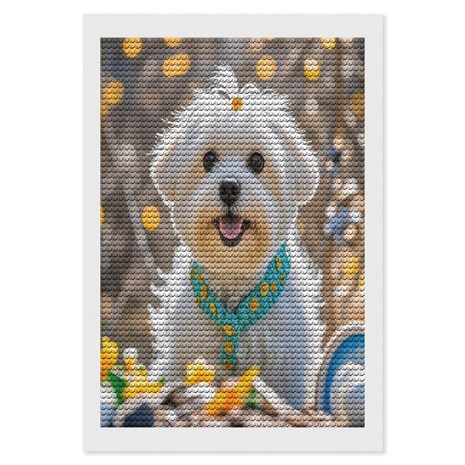 FekiLoot Lovely Maltese Dog Diamond Painting Kits for Beginners DIY Diamond Art Kits for Adults Full Drill Round Diamond Dot Gem Art Painting Fun DIY Crafts for Home Kitchen Wall Decor Gift 8"x12"