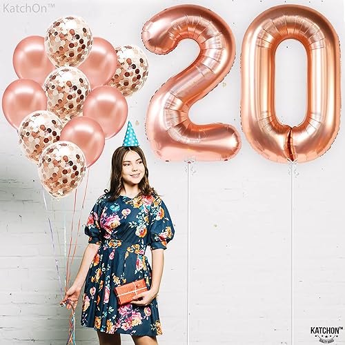 Miniatura 3 de KatchOn, Globos de oro rosa con el número 20 de 40 pulgadas, paquete de 12, 20 globos con confeti, bonitas decoraciones de cumpleaños de 20 años