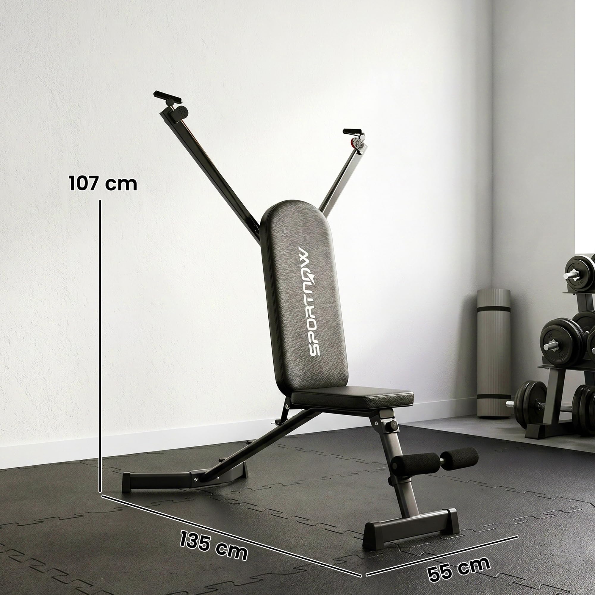 SPORTNOW Panca Pesi con Schienale Regolabile a 3 Posizioni Nero | Panca Palestra Pieghevole, Inclinata/Declinata/Piana, con Bande di Resistenza, per Allenamento Total Body