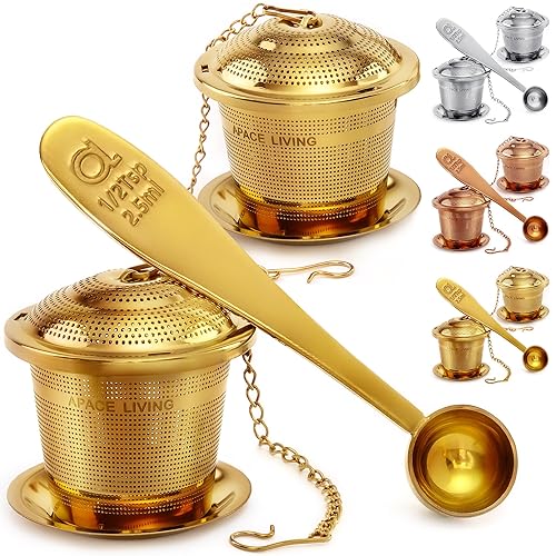 Tea Infuser (Set of 2) with Tea Scoop and Drip Dray - Ultra Fine Tea Strainer for Loose Leaf Tea - Stainless Steel