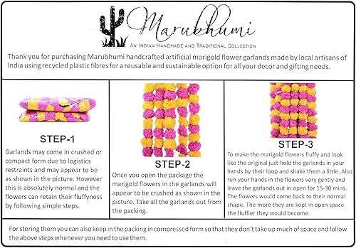 Vista 21 de Tira de flores artificiales Marubhumi, 5 unidades de 4,5 pies de largo, flores de caléndulas, guirnalda para decoración Diwali, decoración Amarillo