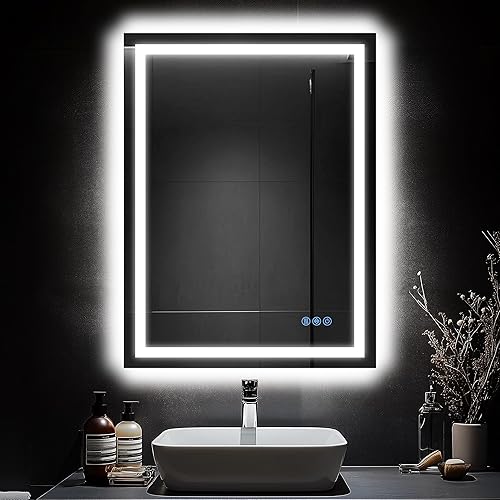 LED Bathroom Mirror, 24"x36" with Frontlit and Backlit Anti-Fog Mirror with Lights LED Vanity Mirror for Bathroom Stepless 3 Colors Temperature & Dimmable Bathroom Mirror with HD Tempered Glass