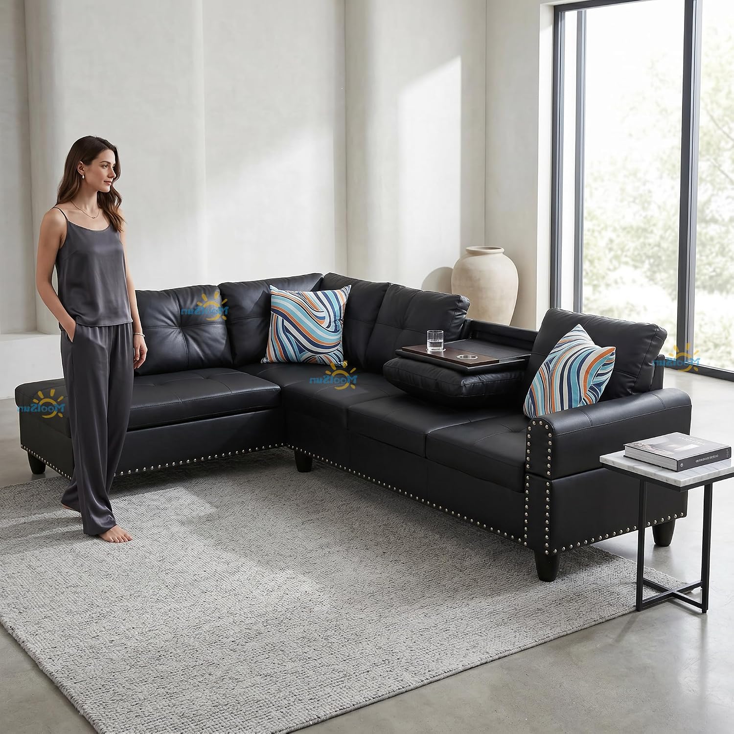L-Shaped Combination Sofa Set, Luxurious Synthetic Leather Living Room Sofa, Suitable for Living Rooms, Bedrooms, Apartments, and Offices