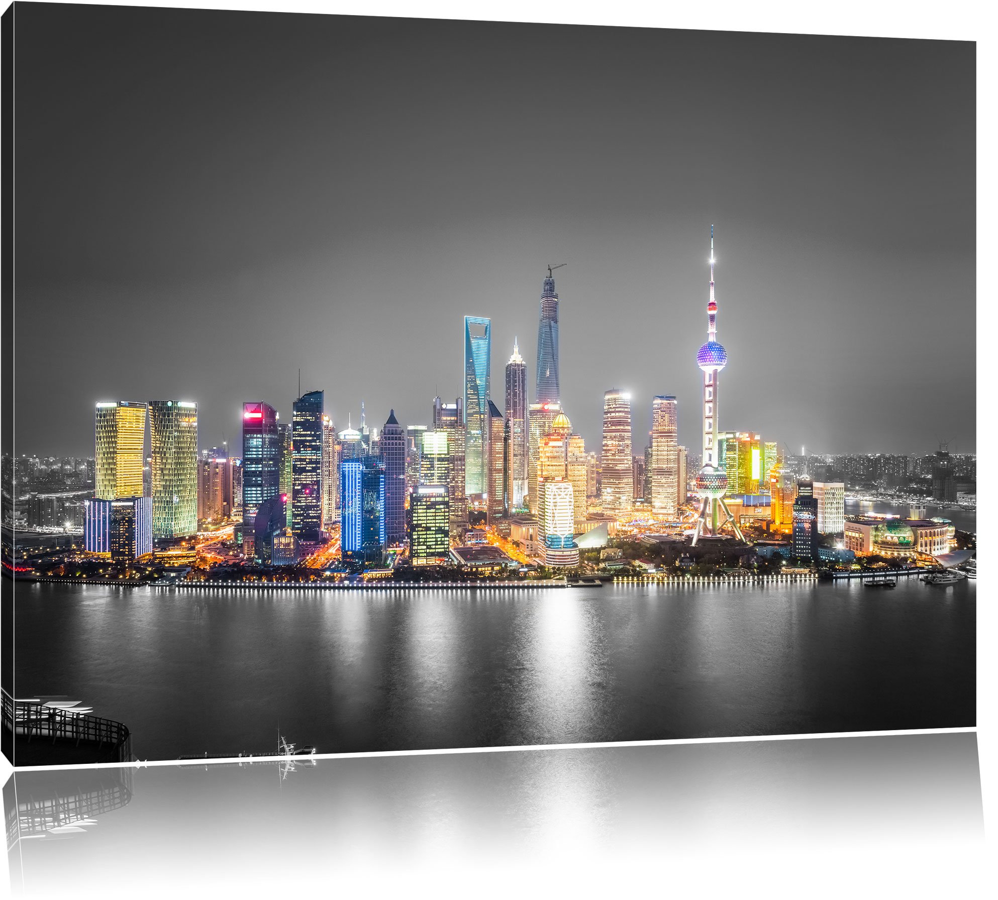 Impression d'art Shanghai 120x80 cm sur toile tendue grand format cadre bois pas cher