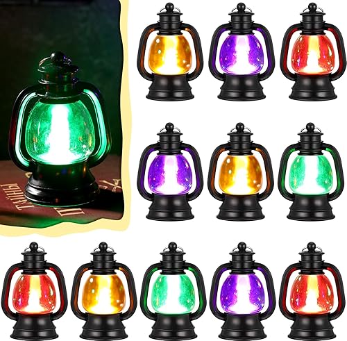 Ferraycle 12 piezas de mini farol decorativo de 4 pulgadas, linterna occidental de 4 pulgadas, centro de mesa, pequeño vintage, lámpara colgante de