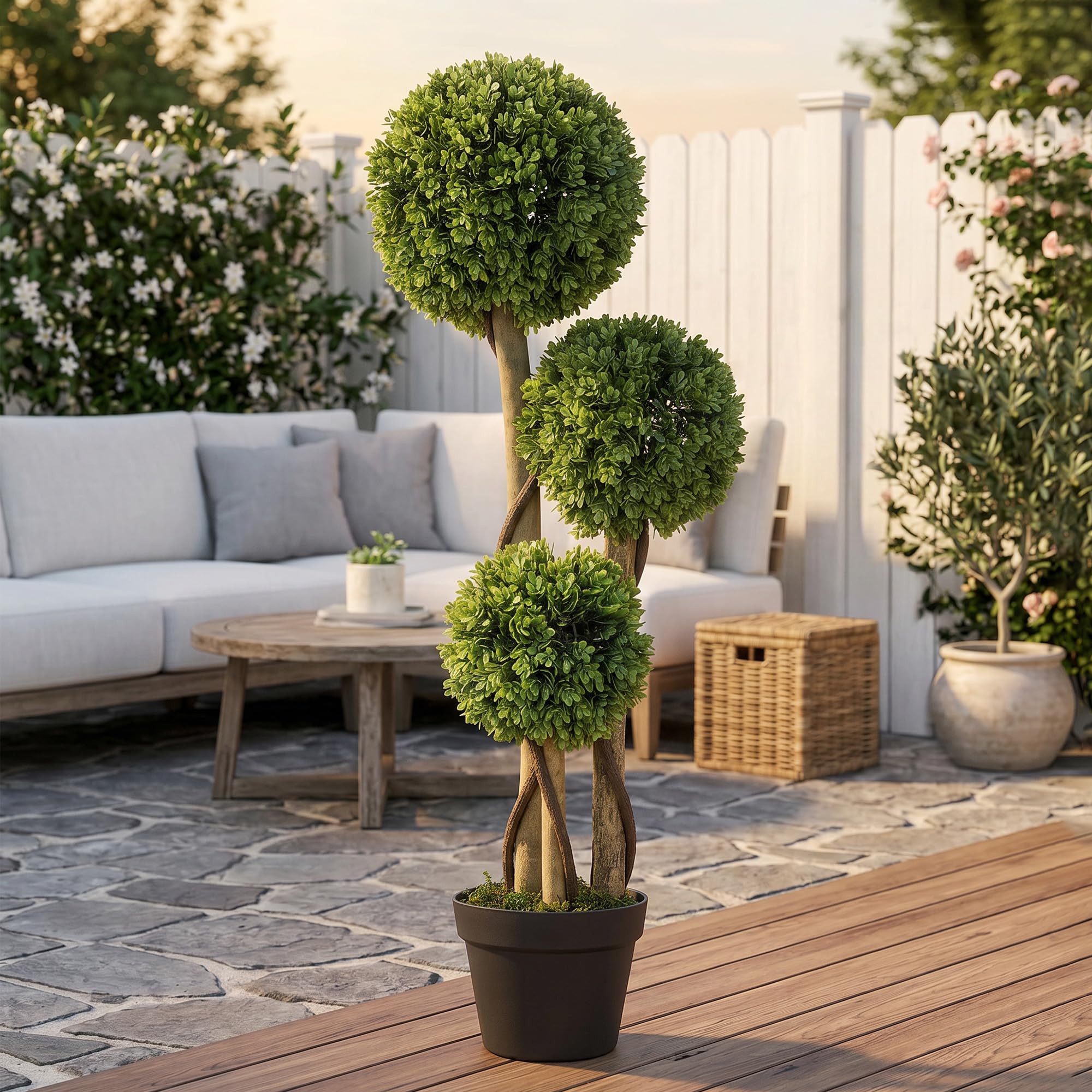 HOMCOM Planta Artificial, Planta Artificial, boj de 90 cm en Maceta, árbol Artificial con protección UV, Planta de Interior para salón, balcón, Verde Claro