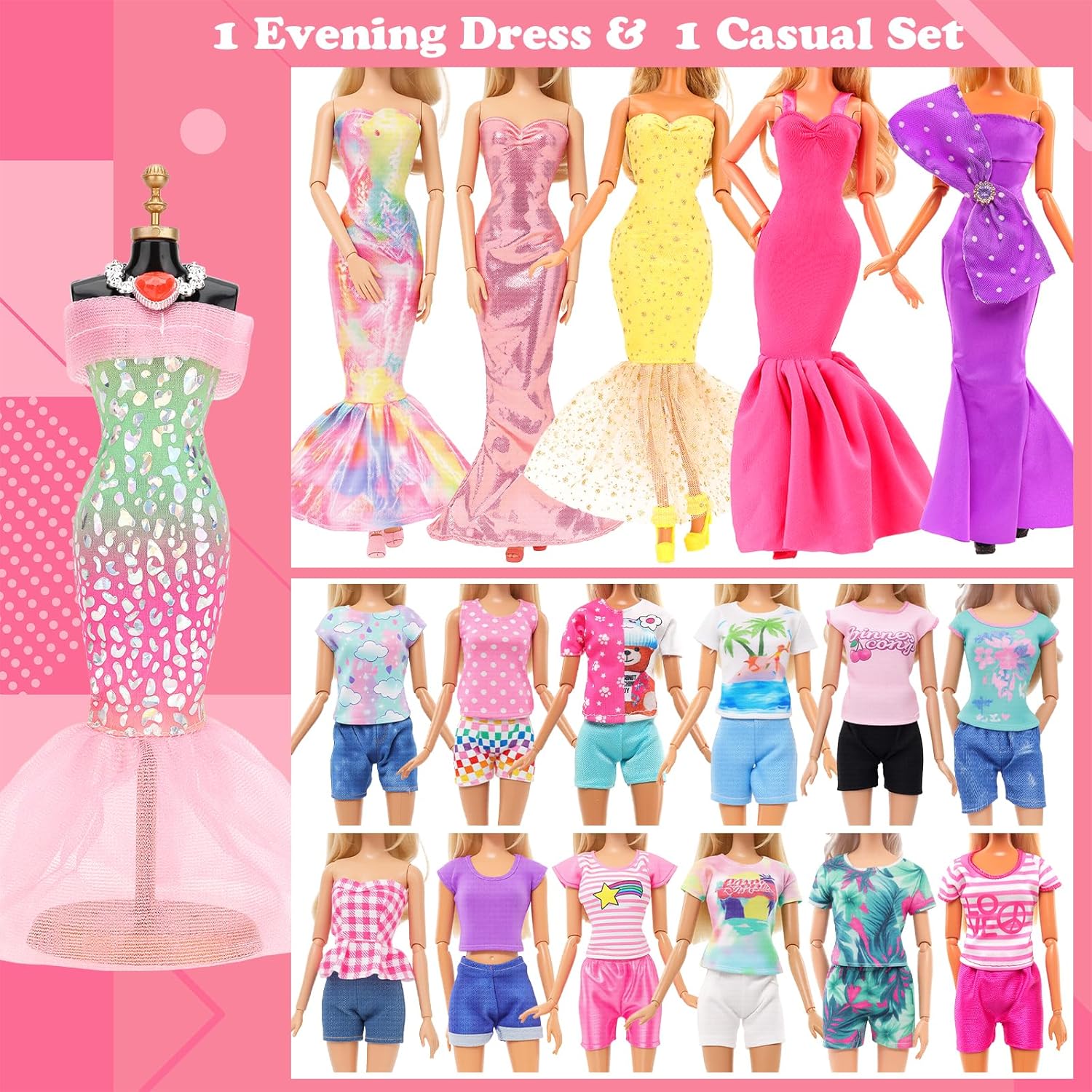 BARWA 116 Pack Doll Clothes and Accessories 5 Wedding Gown Dresses 9 Fashion Dresses Slip Dress 3 Tops 3 Pants 2 Swimsuits Bikini 16 Shoes 15 Hangers and 63 Accessories for 11.5 inch Doll