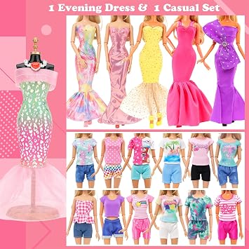 BARWA 116 Pack Doll Clothes and Accessories 5 Wedding Gown Dresses 9 Fashion Dresses Slip Dress 3 Tops 3 Pants 2 Swimsuits Bikini 16 Shoes 15 Hangers and 63 Accessories for 11.5 inch Doll