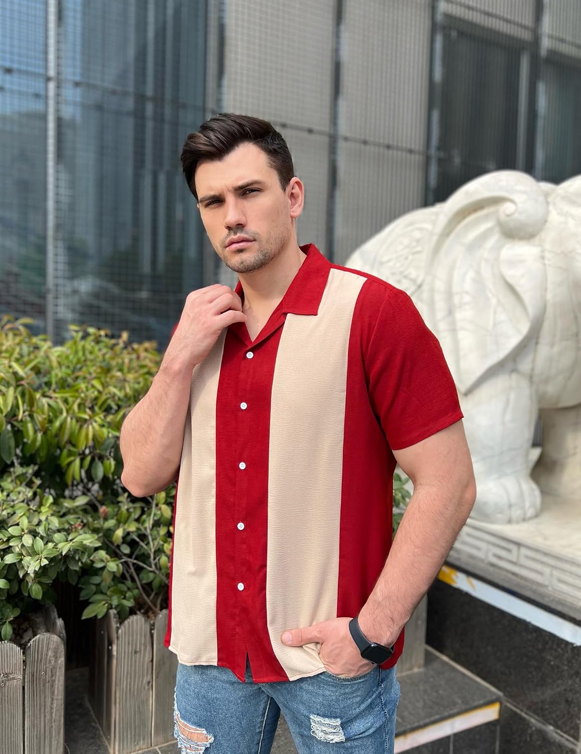 COOFANDY Men's Vintage Bowling Shirt Short Sleeve Button Down Summer Cuba Beach Shirts