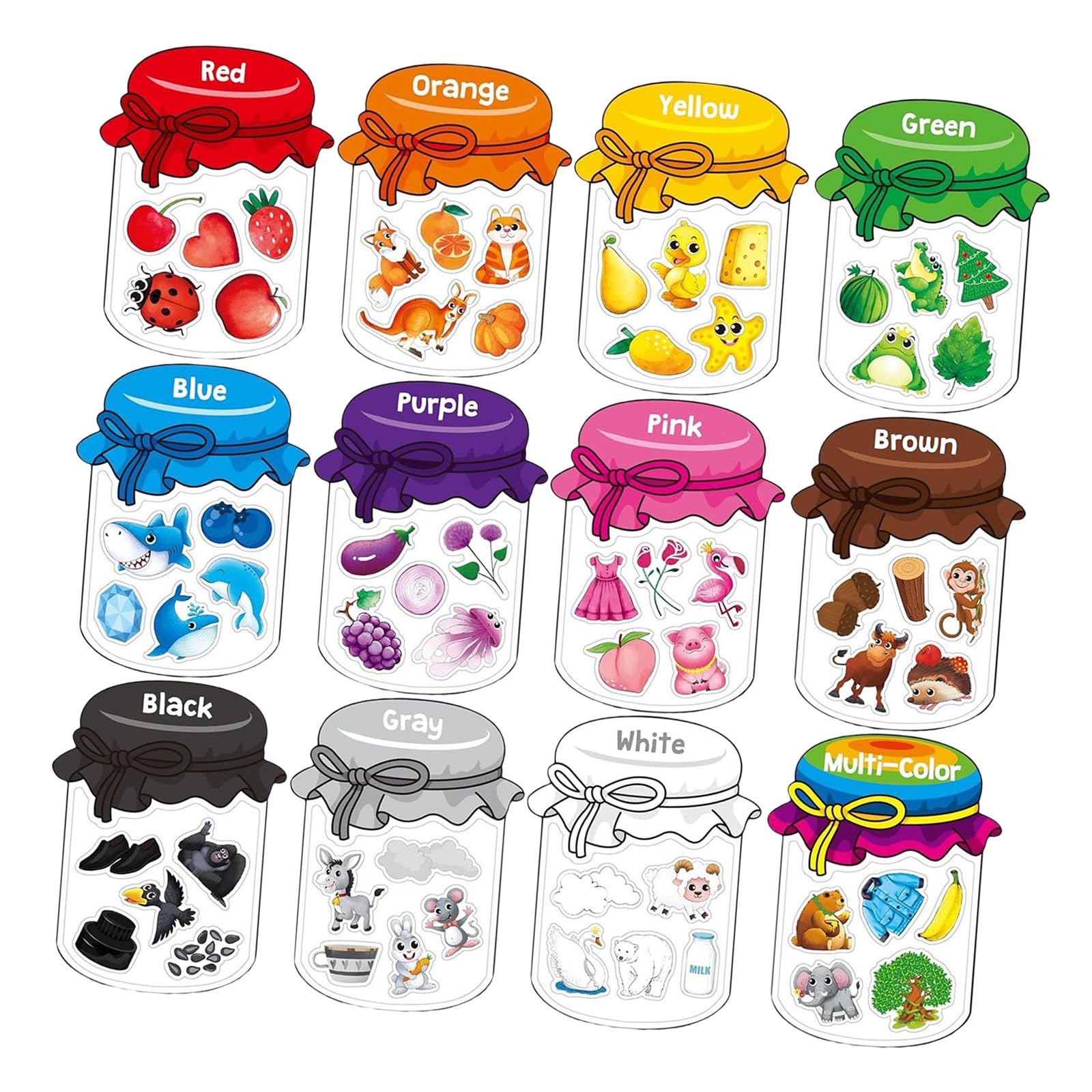 12Pcs Color Sorting Jars 60 Magnets for Fridge Whiteboard, Early Educational Toy Learning Tool Toy