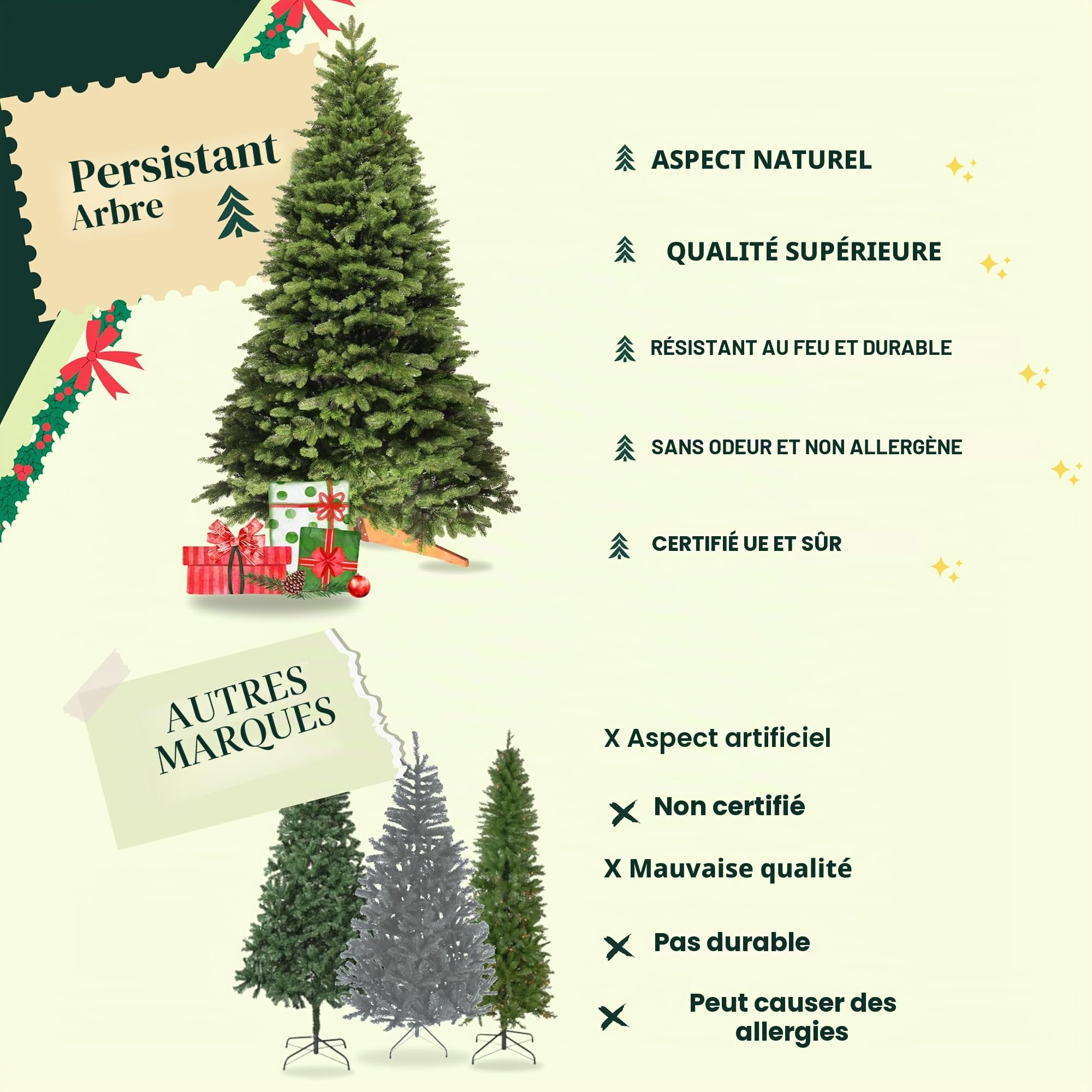Evergreen Tree® Premium Sapin de Noël artificiel 150 cm - 100% Sapin de Noël en injection avec branches 3D - Naturel et dense, sapin de Noël avec socle en bois, fabriqué dans l'UE