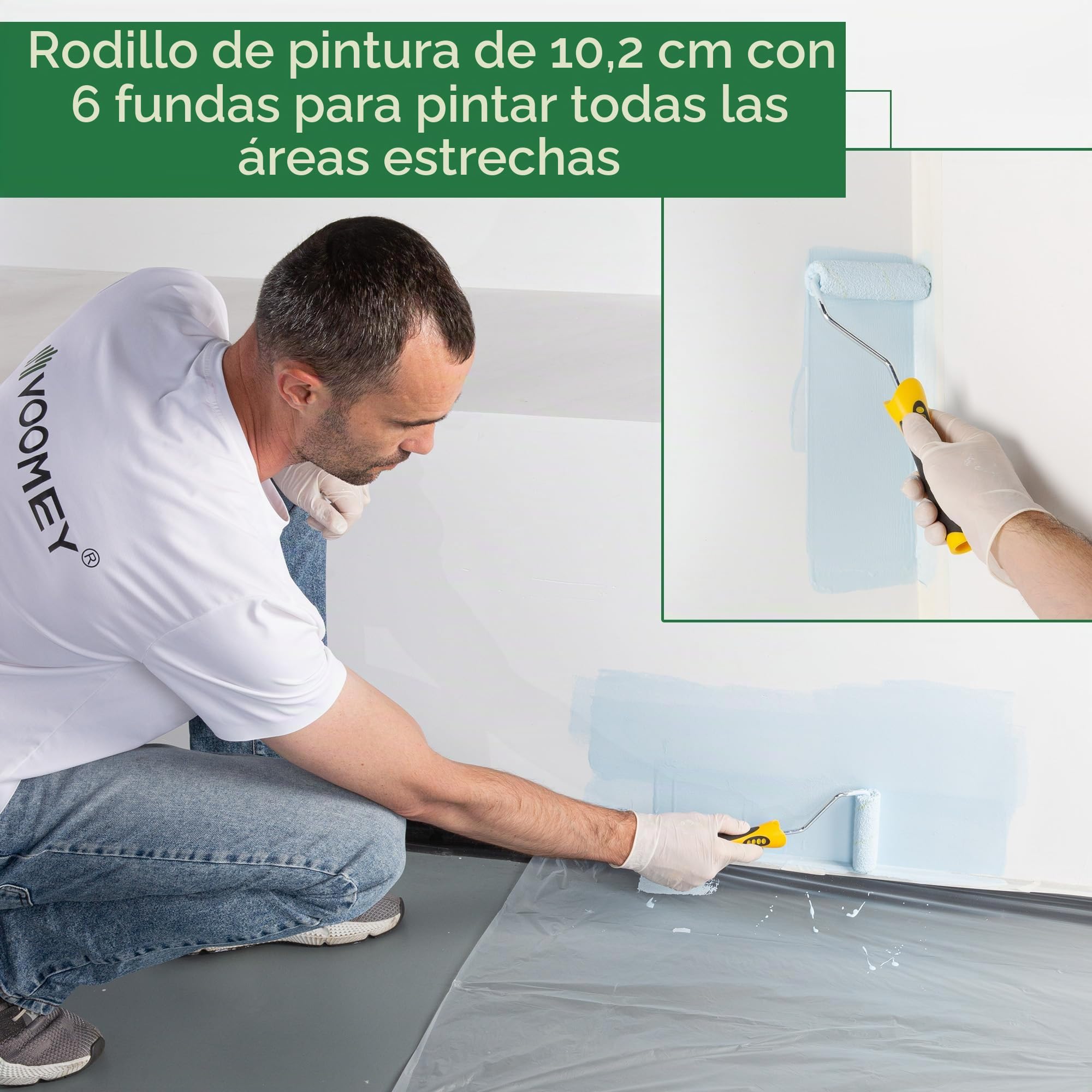 VOOMEY Kit de Rodillo de Pintura de 23 Piezas de 18 Pulgadas, Balde de Pintura de 18", Juego de Rodillos de Pintura Pequeños, Cubiertas de Rodillo de Pintura de Microfibra, Pértiga de Extensión para