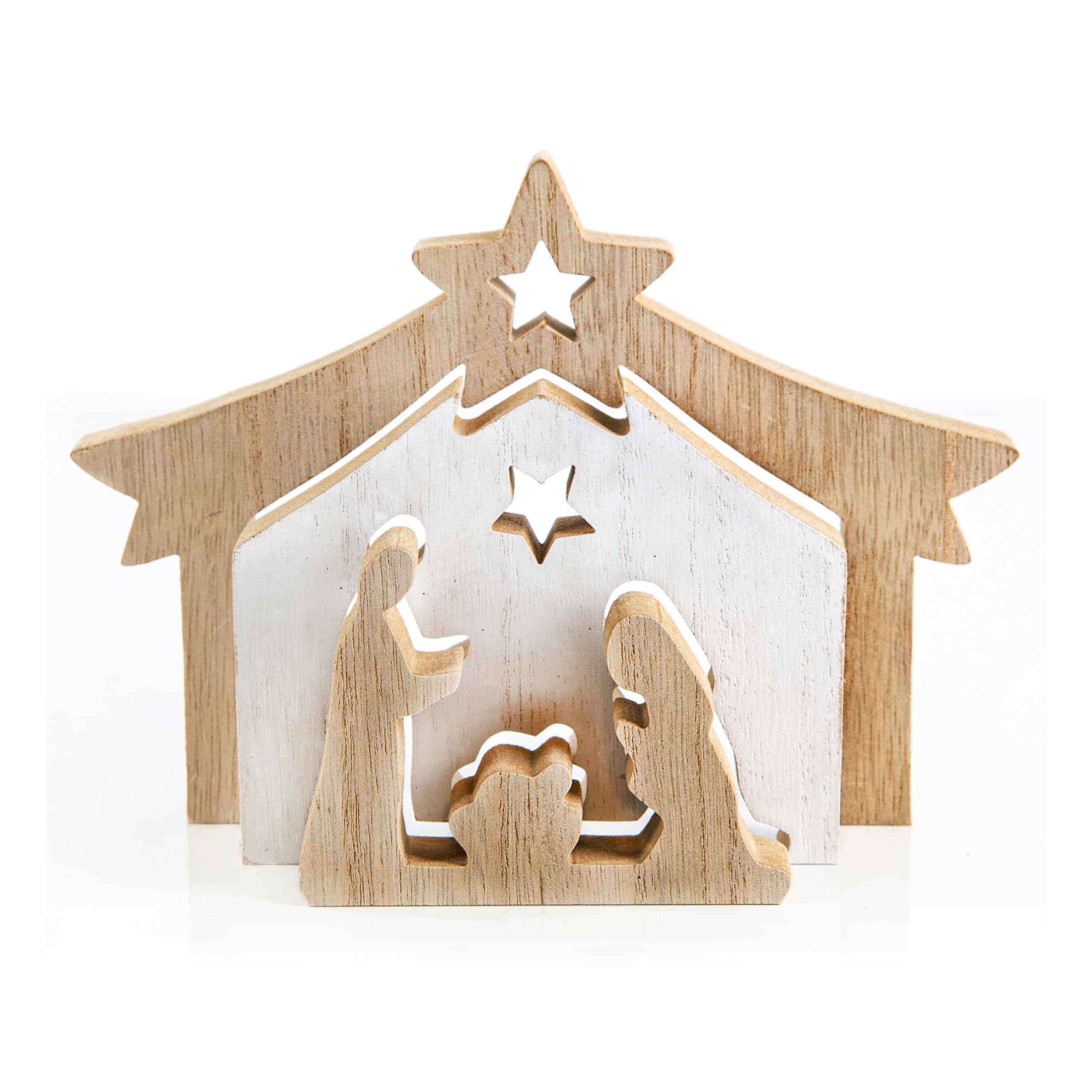 Presepe Natalizio MACLARONX Con Luce LED Per Bambini - 10 Pezzi In Resina Bianca - copertina