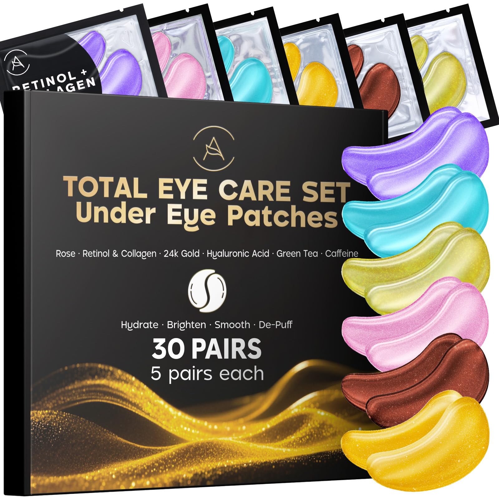 AURAE Eye Pads mit Niacinamid & Hyaluron (30 Paare) - gegen Augenringe für reife Damen - Perfekt für Nachtisch & Entspan