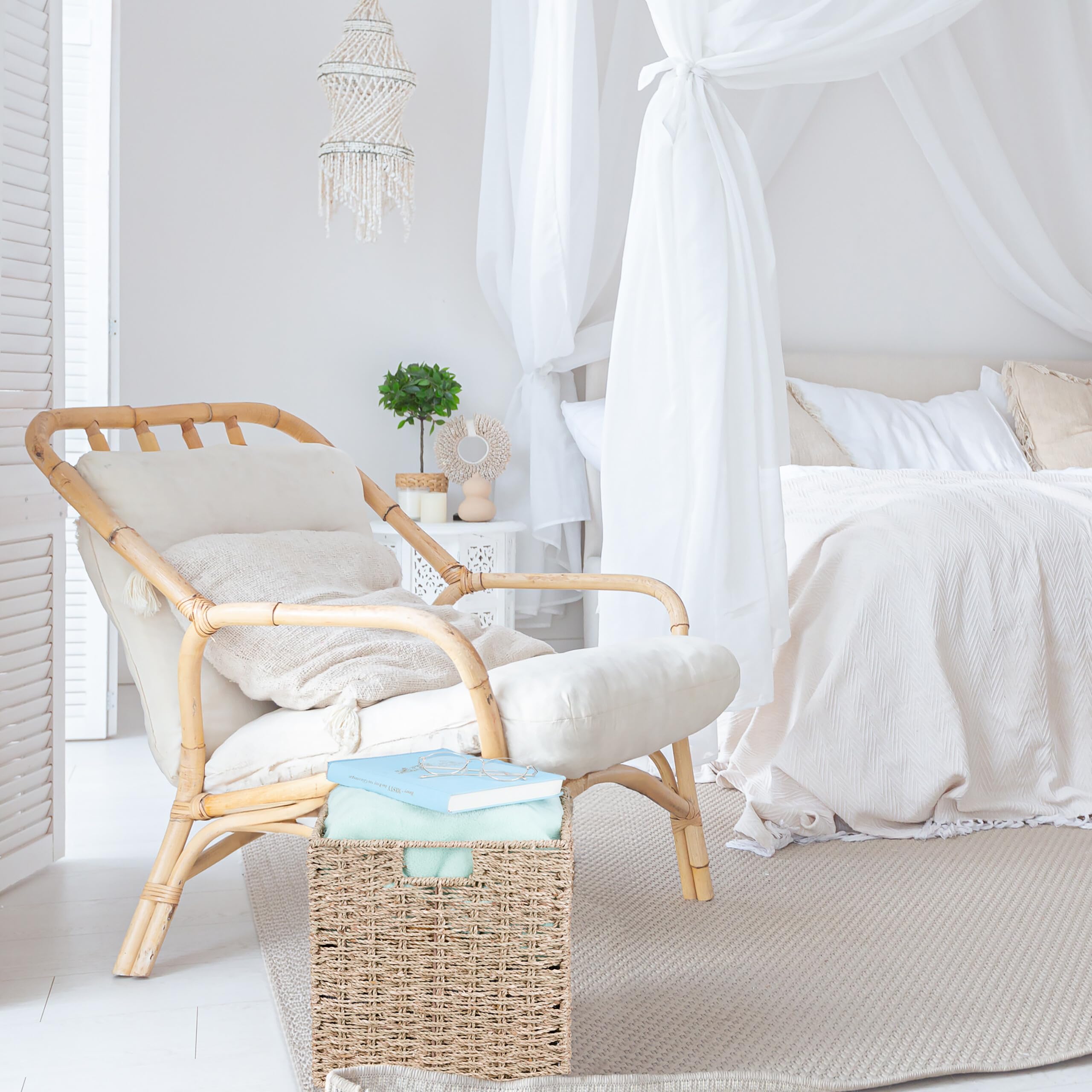 Relaxdays Corbeille de Rangement en zostère, Design tressé, panière pour Salle de Bain, HxLxP : 30x30x30 cm, Nature