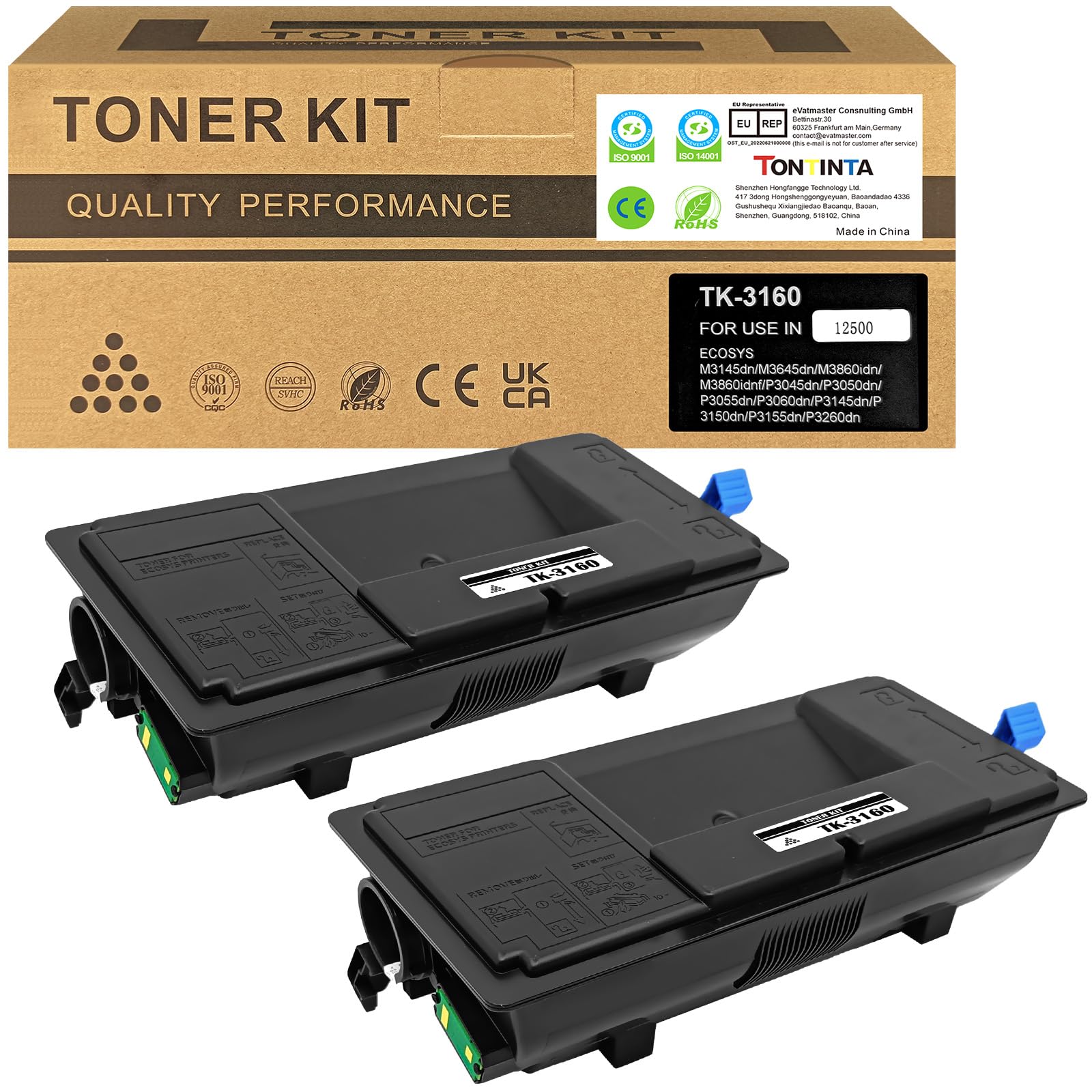 TK-3160 TK3160 1T02T90NL1 Cartuchos de Tóner Compatibles 12500 Página 2 Negro para Impresoras Kyocera P3045dn P3050dn P3055dn P3060dn P3145dn P3150dn P3155dn P3260dn M3145dn M3645dn M3860idn M3860idnf