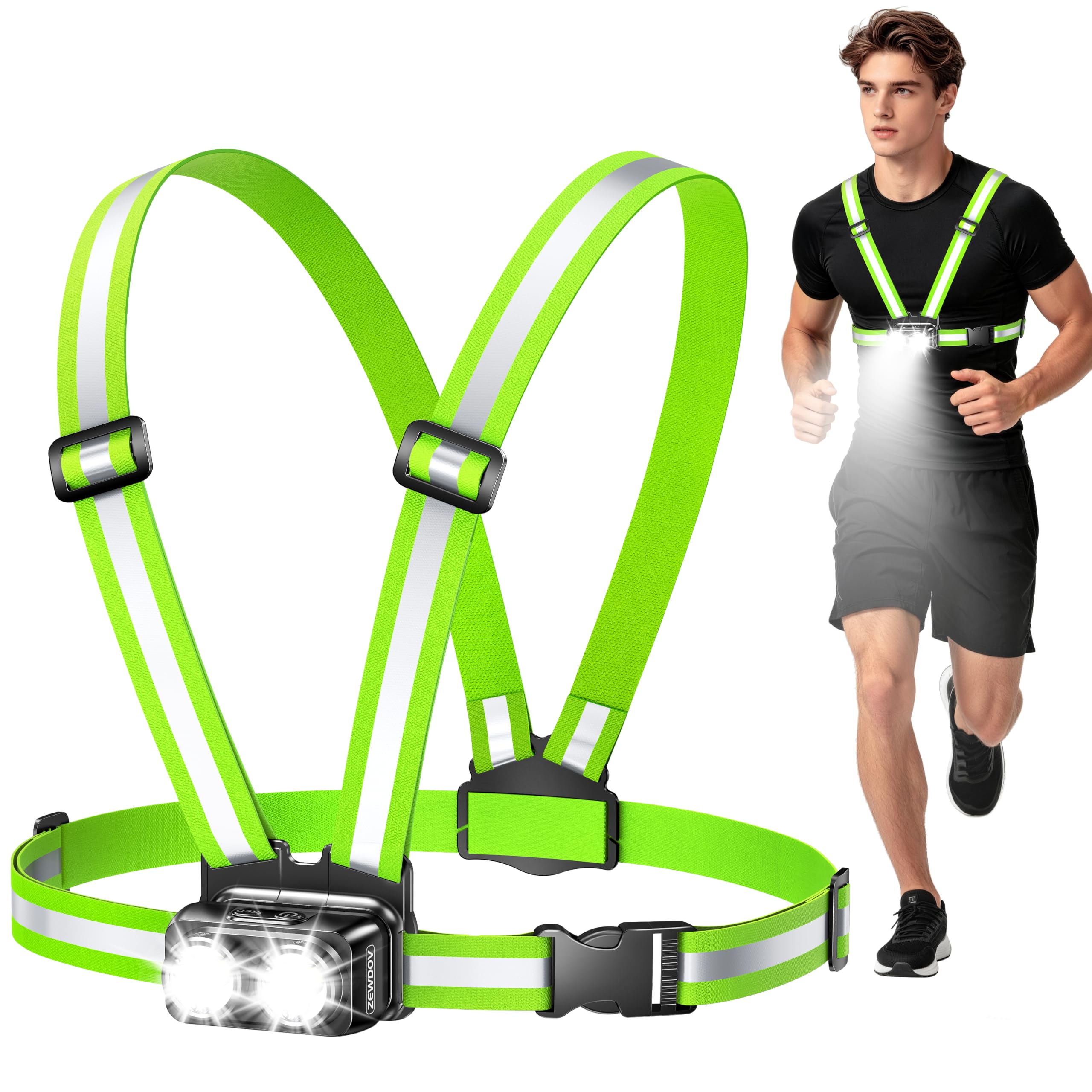 Zewdov 800LM Ultra Bright Running Lights for Runners, 7 Modes & 360° Reflective Running Gear IPX4 Waterproof 45° Adjustable Rechargeable Running Light for Walking/Hiking/Cycling/Working/Jogging