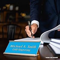 Vista 7 de Placas de identificación grabadas para letrero de puerta, placa de plástico azul claro personalizada con letras blancas, fabricadas en Estados