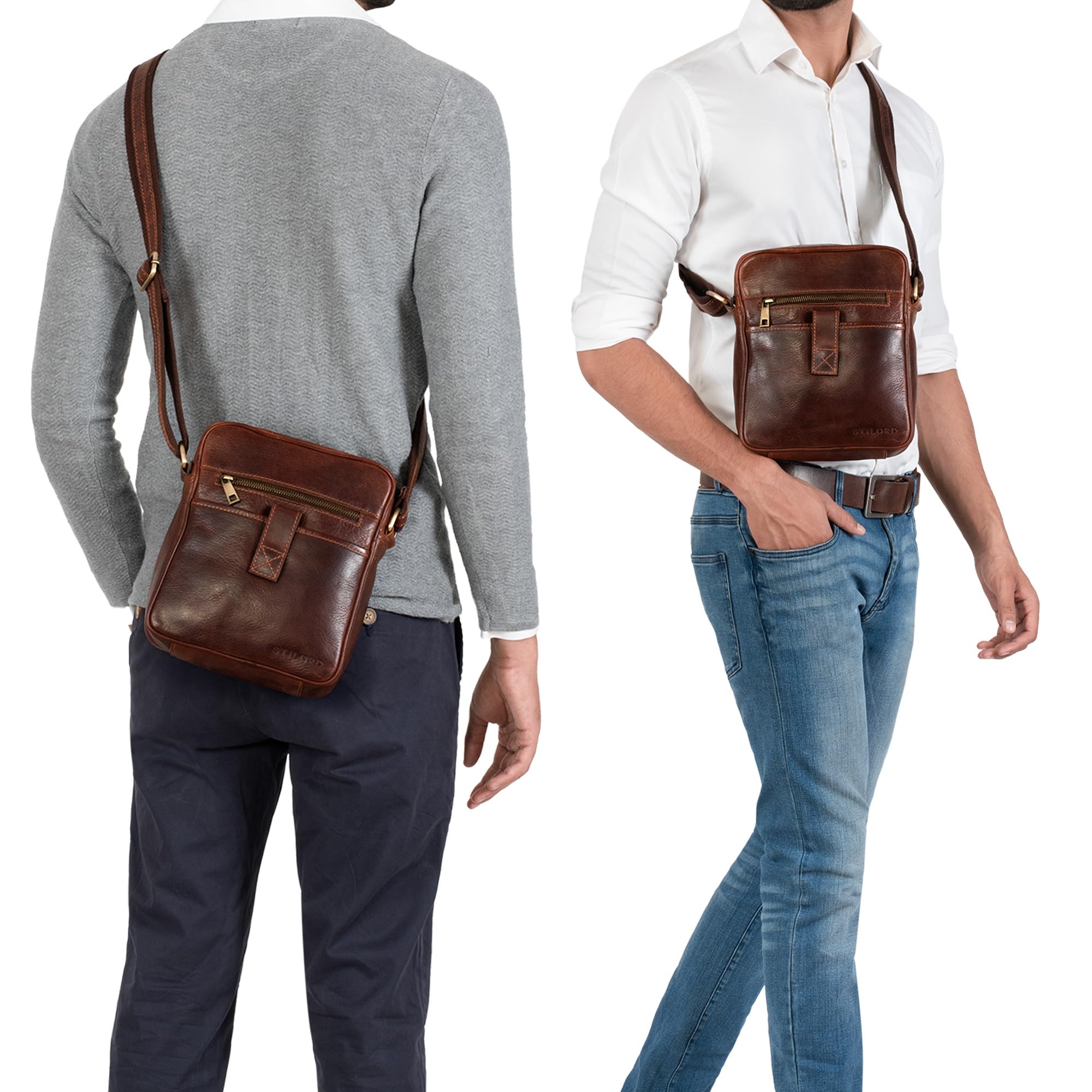STILORD Brent Messenger Bag Small Brown Leather - Dettaglio