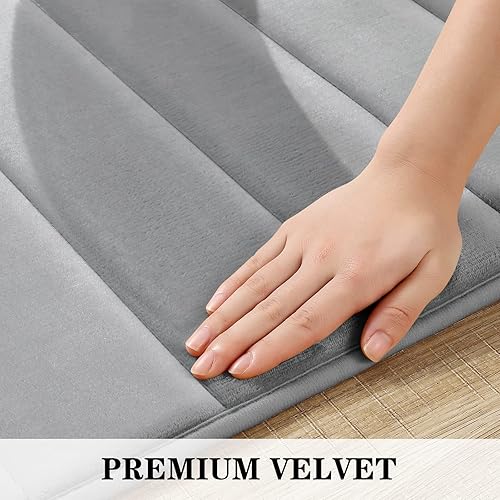 Miniatura 3 de BYSURE Juego de 2 tapetes de baño de espuma viscoelástica de terciopelo antideslizantes y lavables (20 x 32 pulgadas + forma de U de 20 x 24