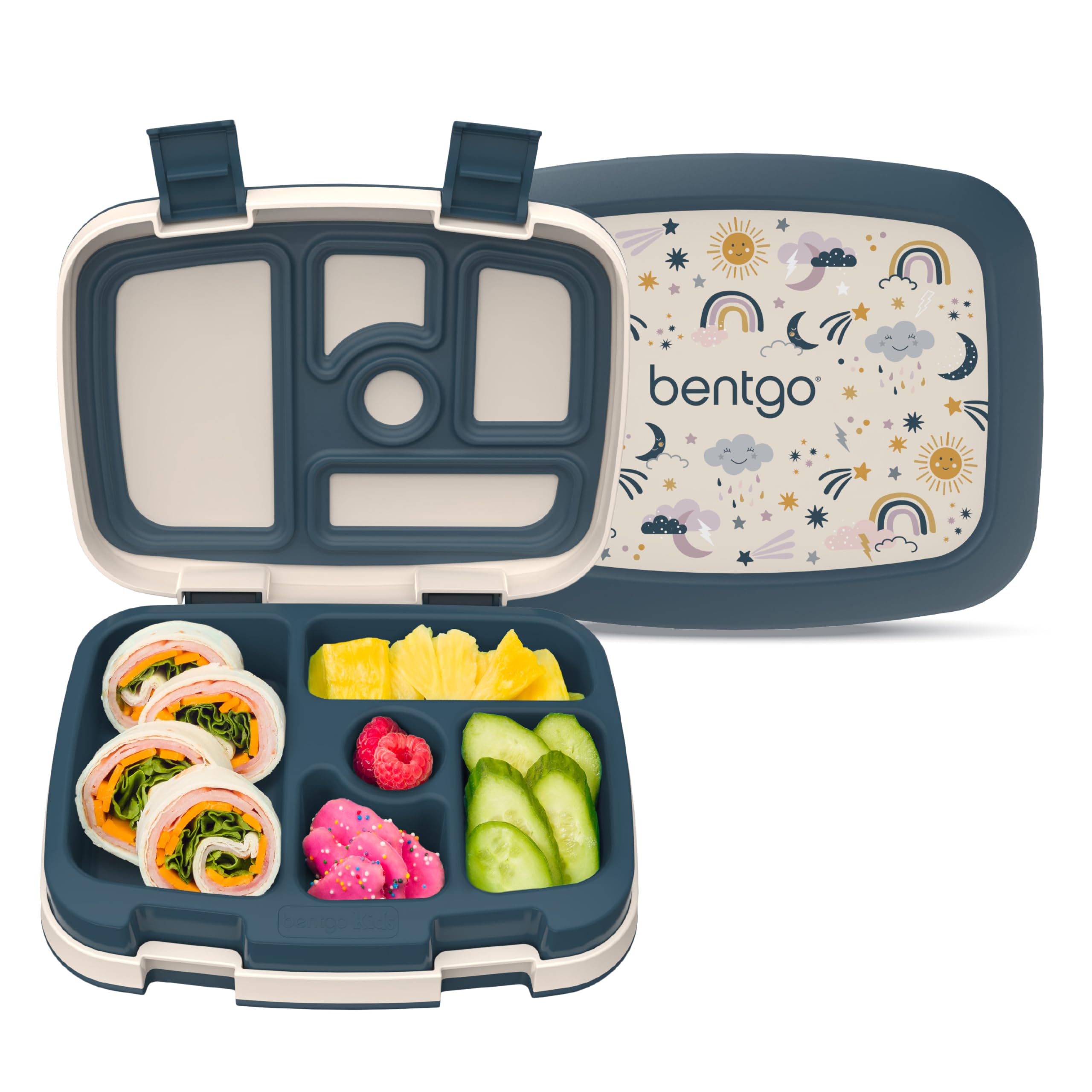 Bentgo Kids Prints Leak-Proof, 5-Compartment Bento-Style Kids Lunch Box - Ideal Portion Sizes for Ages 3-7, Durable, Drop-Proof, Dishwasher Safe, &amp; PFAS &amp; BPA-Free Materials (Friendly Skies)