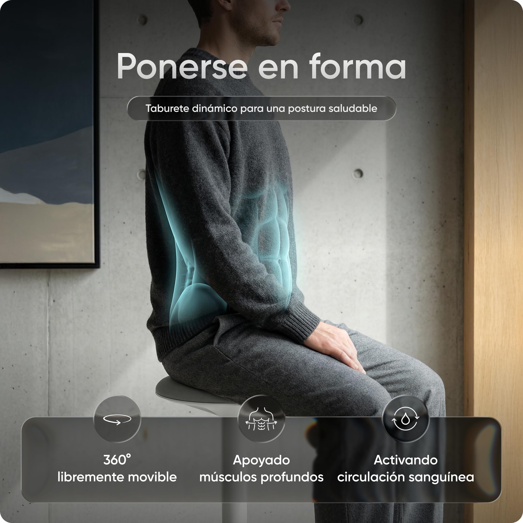 Motion - Taburete ergonómico para Oficina y Suelo, Ajustable en Altura, con Base y Asiento Extra Grande, para prevenir Dolores en la Espalda y el Cuello (Blanco)