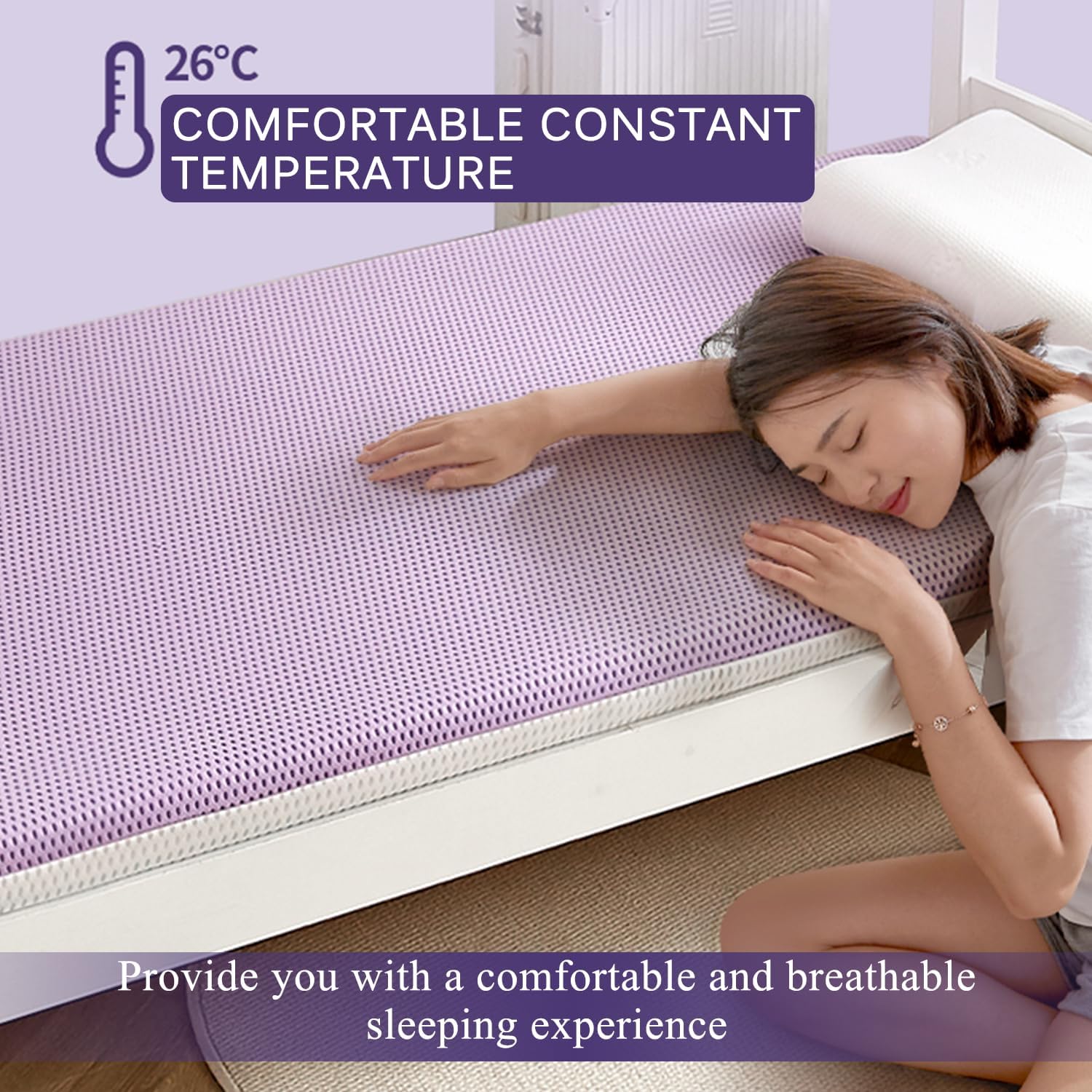 Purple/8cm,90x200cm, Gel Memory Foam Futon Mattress Topper Roll Out/Fold Up Guest Bed Floor Mattress Pad with Washable Dustproof Cover Thicken 6Cm/8Cm Sleeping Pad for Dormitory Camping