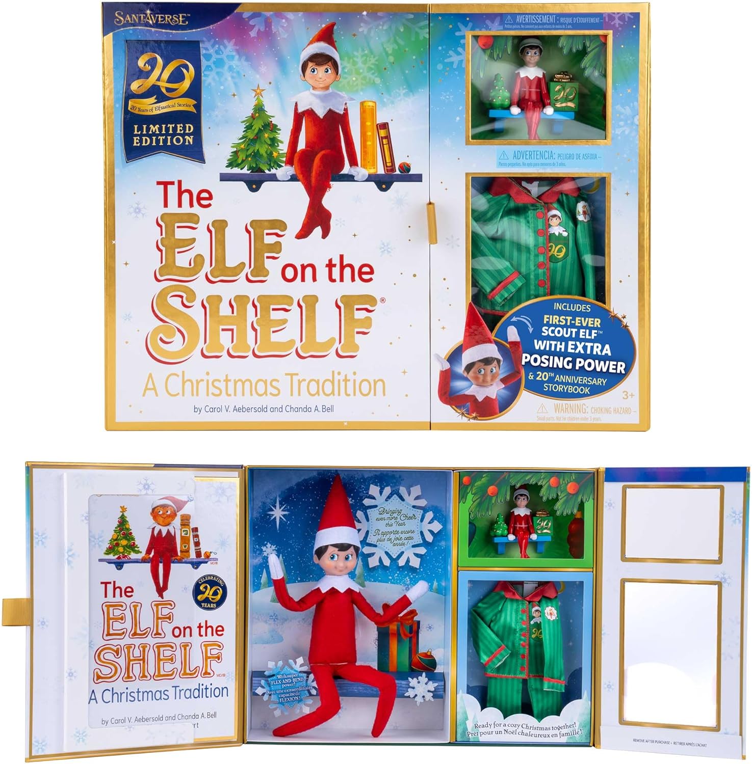 The Elf on the Shelf A Christmas Tradition Limited 20th Anniversary Edition Box Set  Posable Boy Scout Elf con ojos azules, libro de cuentos y