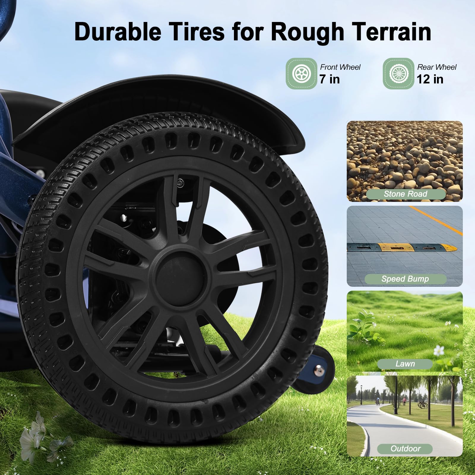 Byte Tecpeak D04 sedia a rotelle elettrica pieghevole leggera, dotata di batteria removibile da 12AH e motore da 500W, autonomia fino a 20km, capacità di carico di 150 kg-Blu