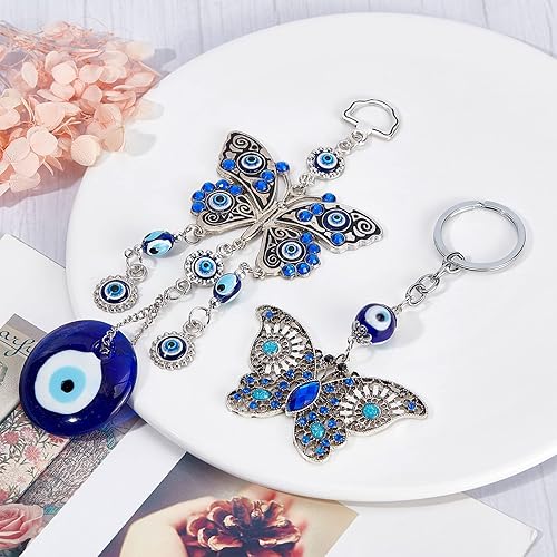 Miniatura 3 de GORGECRAFT 2 estilos de 2 piezas de adorno colgante de ojo turco para colgar en el auto, dije de mariposa azul para el mal de ojo, accesorios