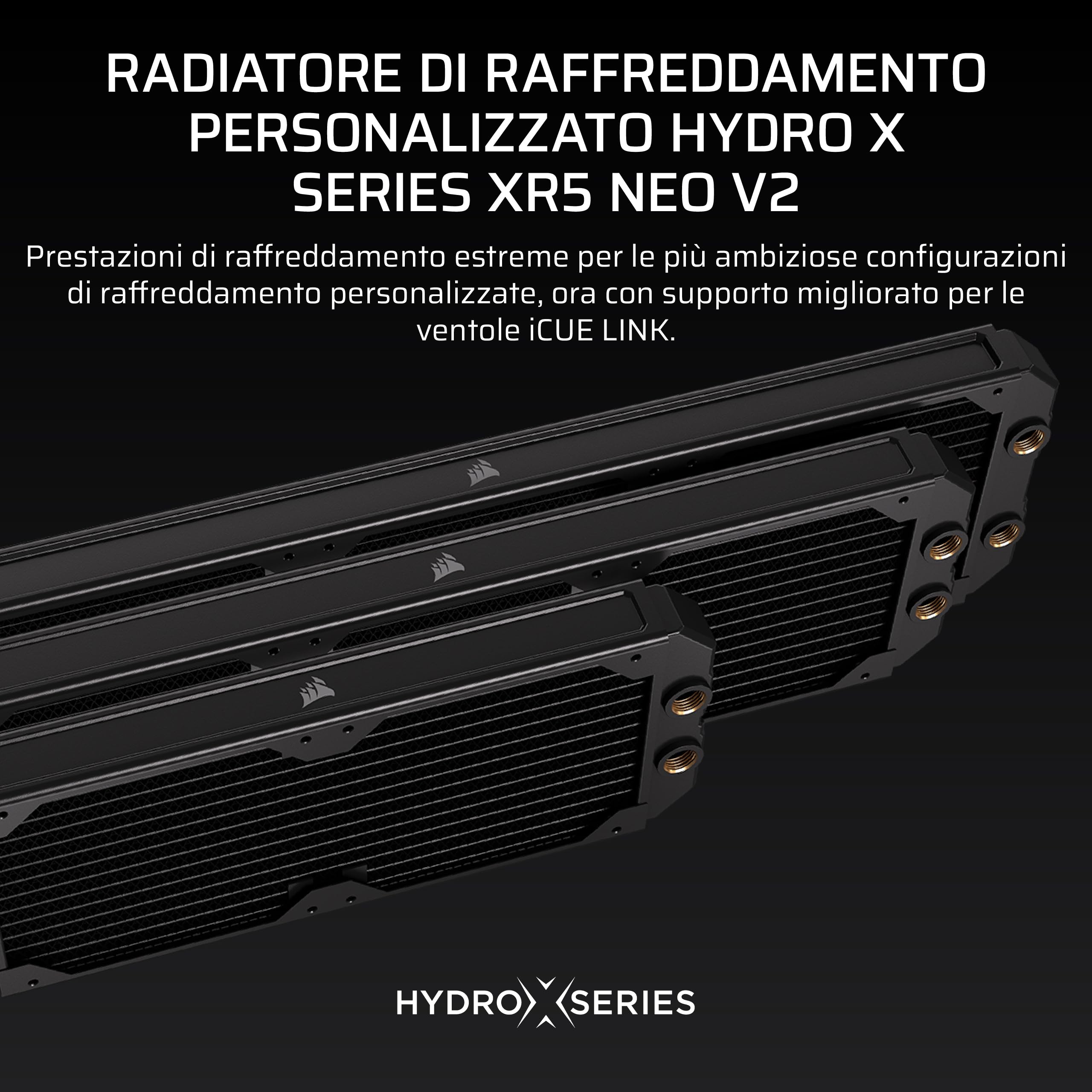 CORSAIR Hydro X Series XR5 NEO V2 Da 360 mm Radiatore Di Raffreddamento Personalizzato – Compatibile Con Ventole iCUE LINK, 3 Supporti Per Ventole Da 120 mm, Filettature G1/4” – Nero