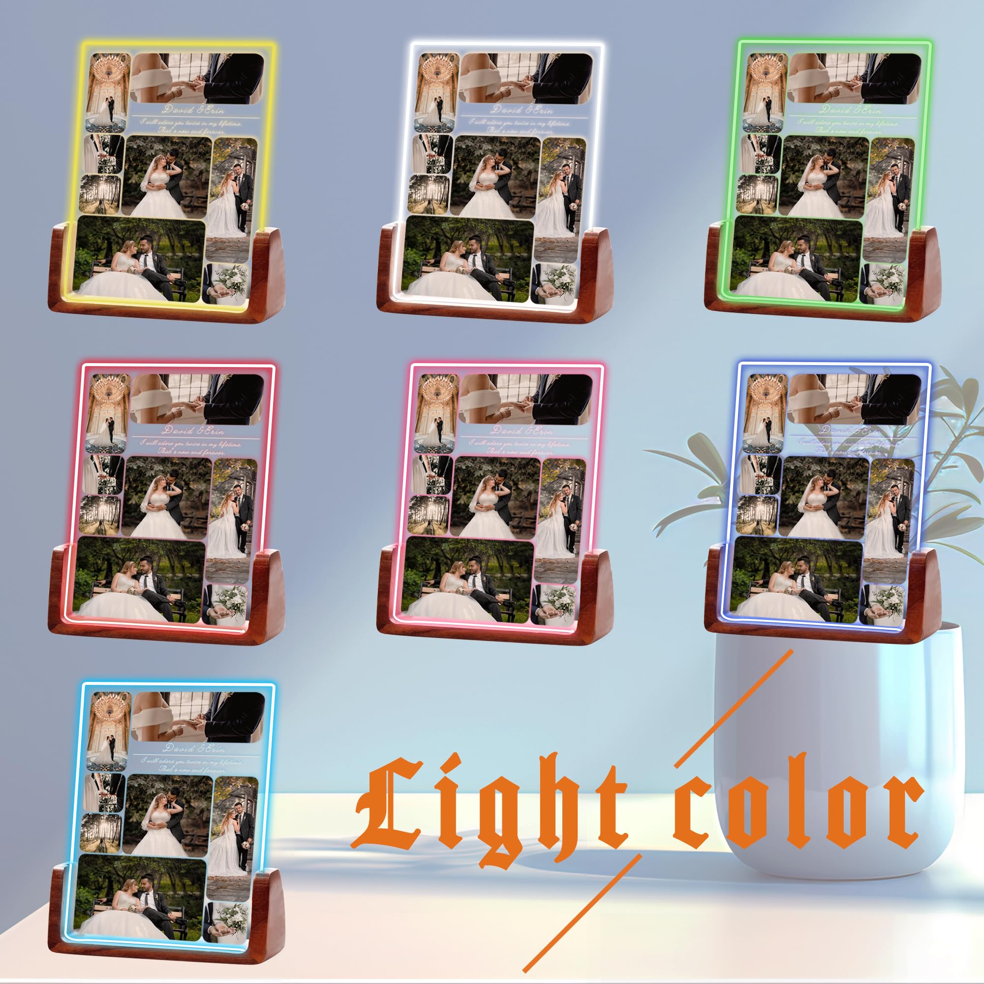 Toyofmine Cadre Photo Personnalisé Avec Veilleuse - Plaque Acrylique LED - Cadeau Anniversaire Et Couple (4 Tailles)