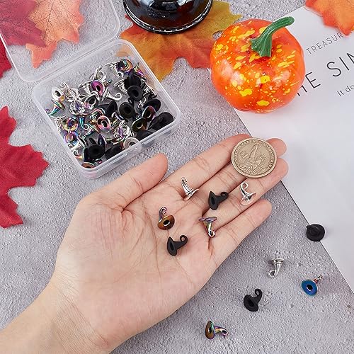 Miniatura 9 de SUNNYCLUE 1 caja de 40  60 dijes de sombrero de bruja, más opciones, color negro, plata antigua, surtido, sombreros de bruja de Halloween, sombreros