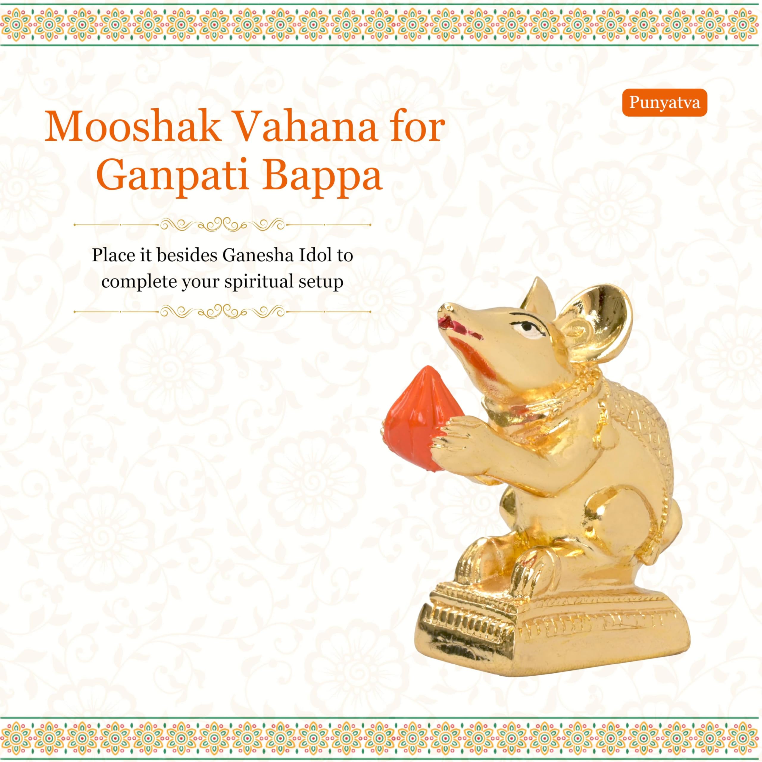 PUNYATVA Mushak Idol (Gold Metal) – Mooshak Vahan for Ganpati Bappa, Gauri Pujan, Mushakraj Mouse Figurine, Ganesh Chaturthi Jewellery, Ganesh Ji Ornament, Festival Decoration Accessory 2