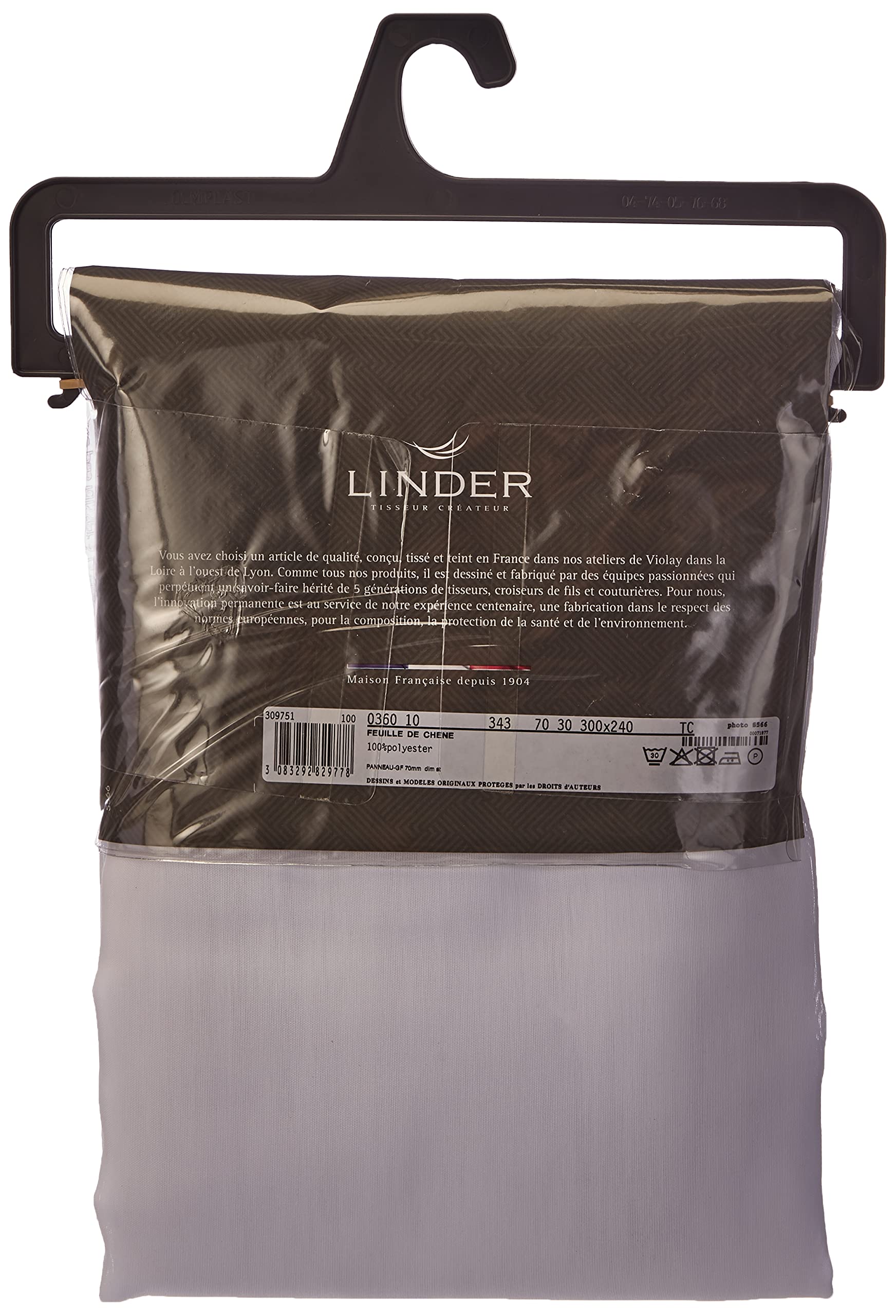 Linder 0360 /10/343 Voilage Grande Largeur Base Feuille de Chêne Blanc Galon Fronceur 300 x 240 cm