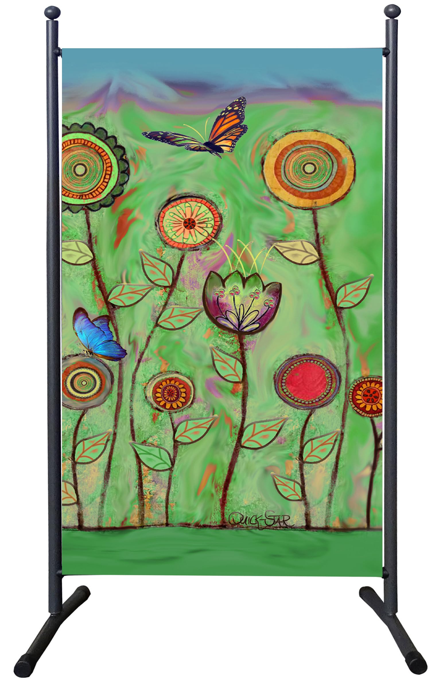 QUICK STAR Parawan do użytku na zewnątrz, odporny na warunki atmosferyczne, 180 x 78 cm, zielone kwiaty, ścianka działowa, ścianka działowa, ścianka działowa, do ogrodu i na balkon, nieprzejrzysty