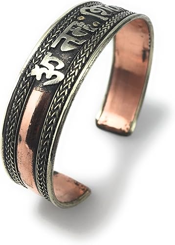 Pulsera tibetana hecha a mano con mantra curativa de tres metales (Om Nama Shivaye 2), Cobre