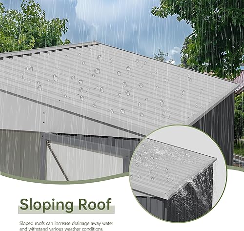 Vista 99 de Devoko Cobertizo metálico de almacenamiento para exteriores, 8 x 10 pies, espacio de almacenamiento al aire libre, cobertizo grande para Gris