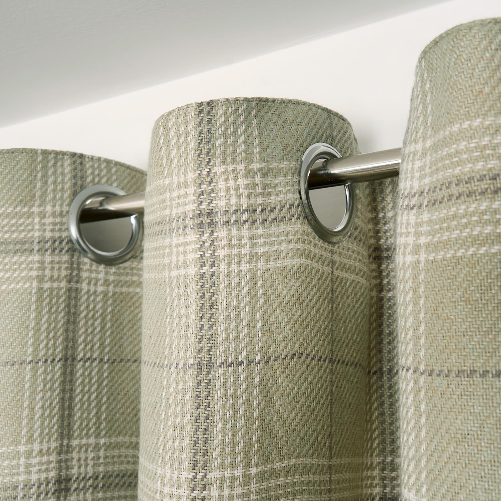 OHS Sage Green Curtains Eyelet for Bedroom Living Room Soft Luxury Woven Check Blackout Thermal Curtains Modern Fully Lined Curtain for Window Treatment 2 Panel - Image 3