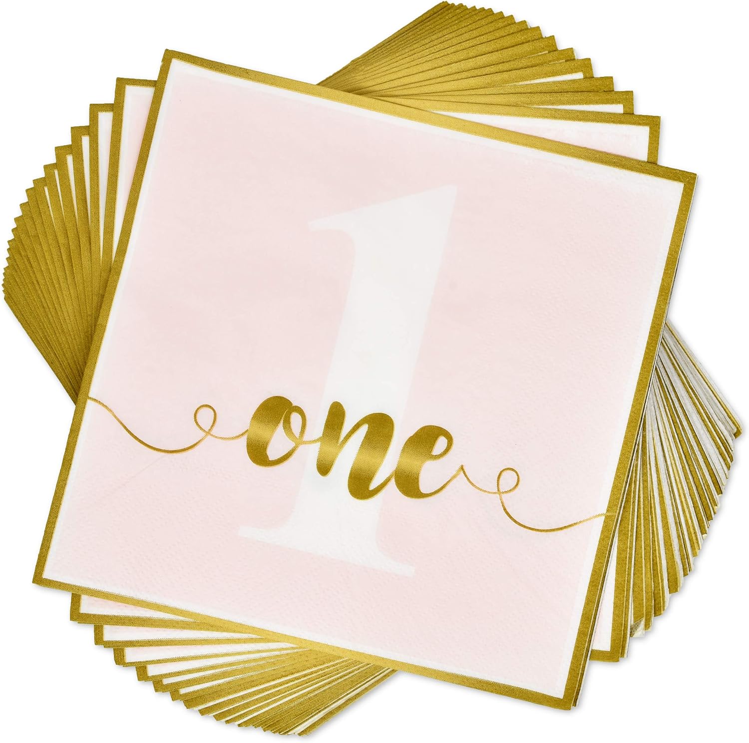 Girls First Birthday Party Supplies Tableware Set Includes 24 9" Plates 24 7" Plate 24 9 Oz Cups 50 Lunch Napkins 1st Baby Girl One Year Old Pink and Gold Dot Themed Dinnerware Disposable Paper Goods