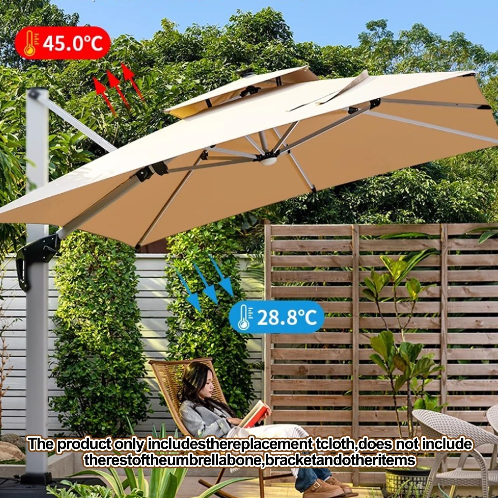 Auvent De Rechange Pour Déporté Parasol De Terrasse 3x3m 2.5x2.5m 8 Baleines Carré Toile De Rechange Tissu Résistant Au Mauvais Temps Pour Votre Parasol - Polyester 220G(Light gray,3x3m)
