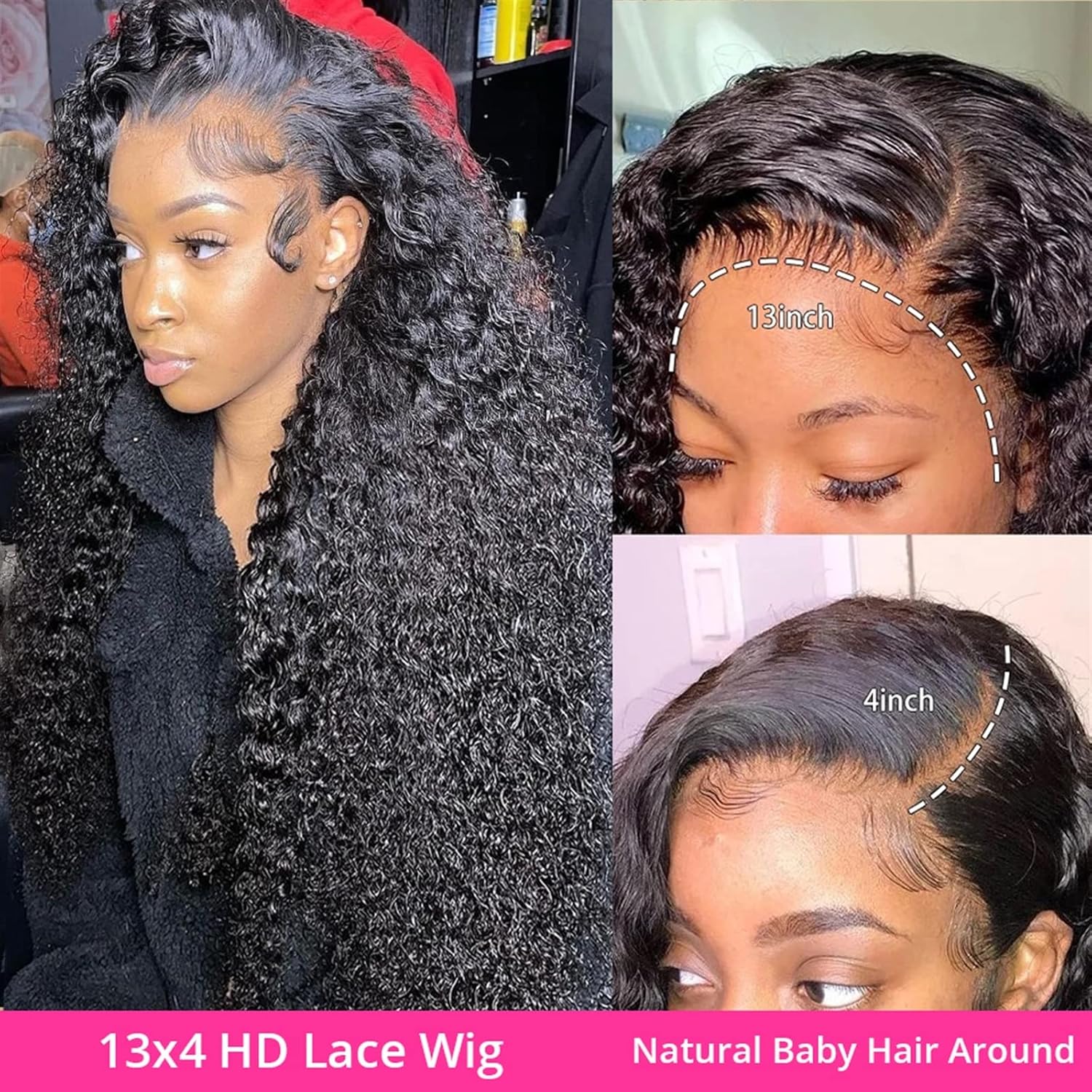 Realistic Wigs Deep Wave Lace Wig Glueless 360 Front Wigs Long Curly 13x4 Human Hair Frontal Brazilian Remy 4x4 for Women Women Hairstyle(13x4 Lace Wig,38inches)