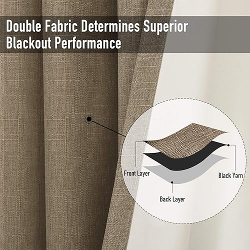 Miniatura 4 de 100% Blackout Shield Cortinas de lino para oscurecer la habitación, cortinas para puerta lateral, extra anchas con aislamiento térmico, cortinas