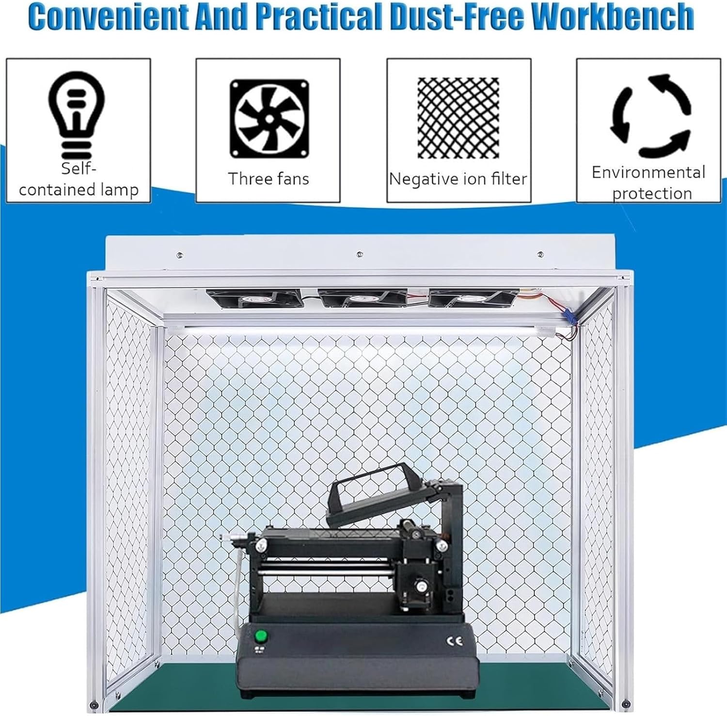 Vertical Laminar Flow Hood with 3 Fans, Clean Bench Workstation, Dust-Free Worktable, for Cell Phone LCD Screen Repair, Workshop, Lab, Facility